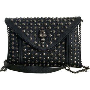 ✨FiveloveTwo Women Black Rivet Chain Leather Satchel Clutch Handle Shoulder Bag
